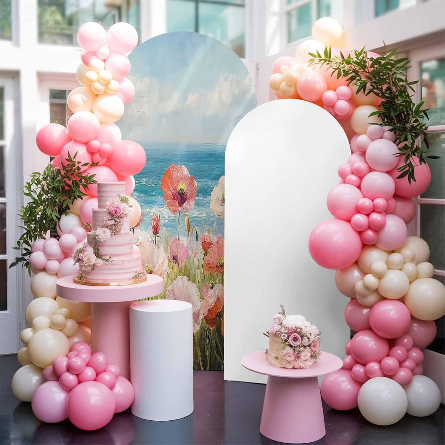 Jnbasdffb 6 Pink Spring Floral Wedding Arch Cover,Stretchy Spandex Arch Backdrop Stand Covers FT,Modern Abstract Art
