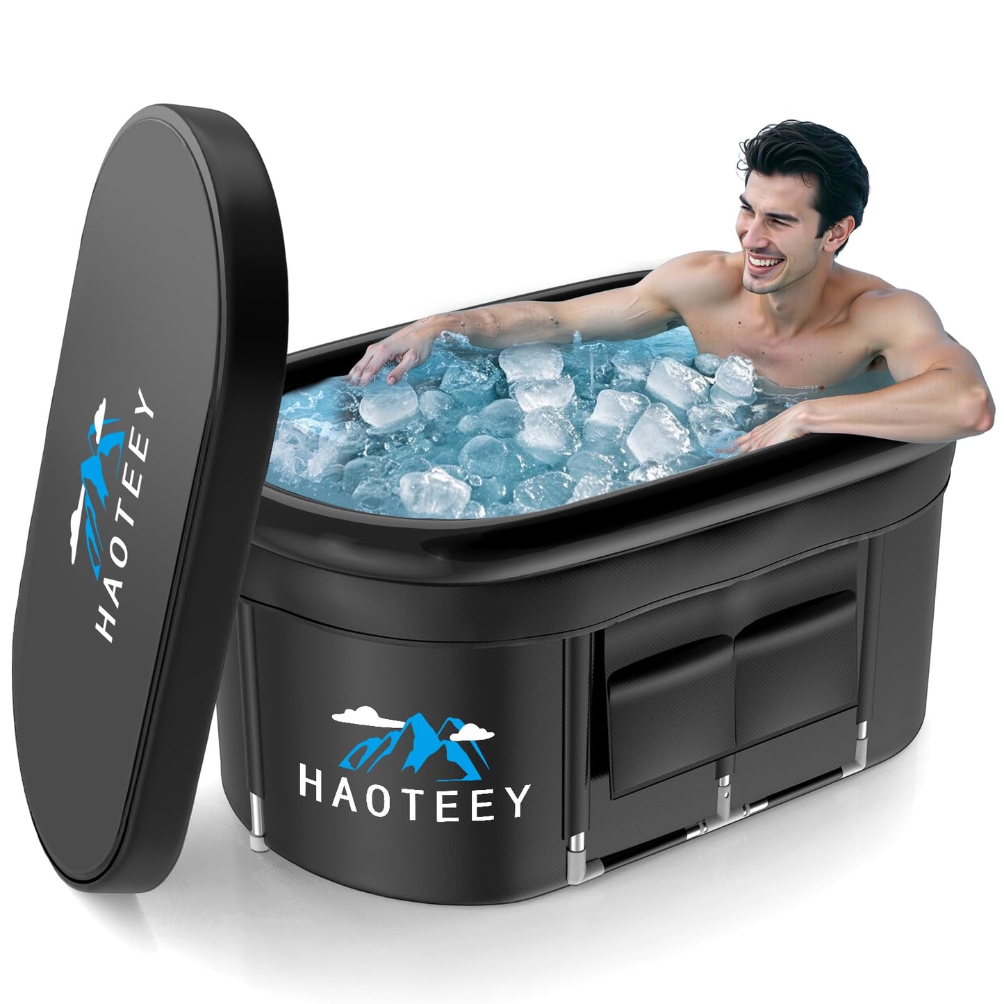 129 Gal Large Oval Ice Bath Tub with Air Ring, Cold Plunge Tub for Cold Water Therapy Exercise Recovery, Alu Support Portable Bathtub for Home, Gyms, Indoor, Outdoor