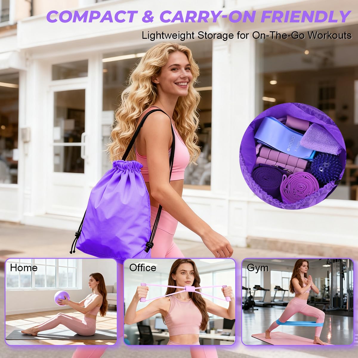 Flickzy 20 Pcs Pilates Ring Set for Women, Magic Circle Pilates Rings 12" with Resistance Bands, Pilates Kit for Home Workouts, Pilates Equipment for Strength, Toning and Flexibility(Purple,15pcs)