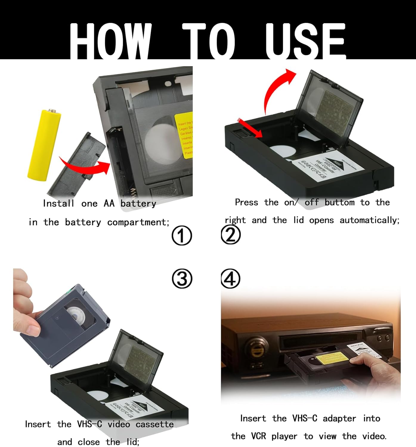 BECBOLDF Cassette Cassette 8mm Hi8 4 VHS-C Adapter Compatible with VHS-C SVHS Camcorders Motorized VHS Converter Not