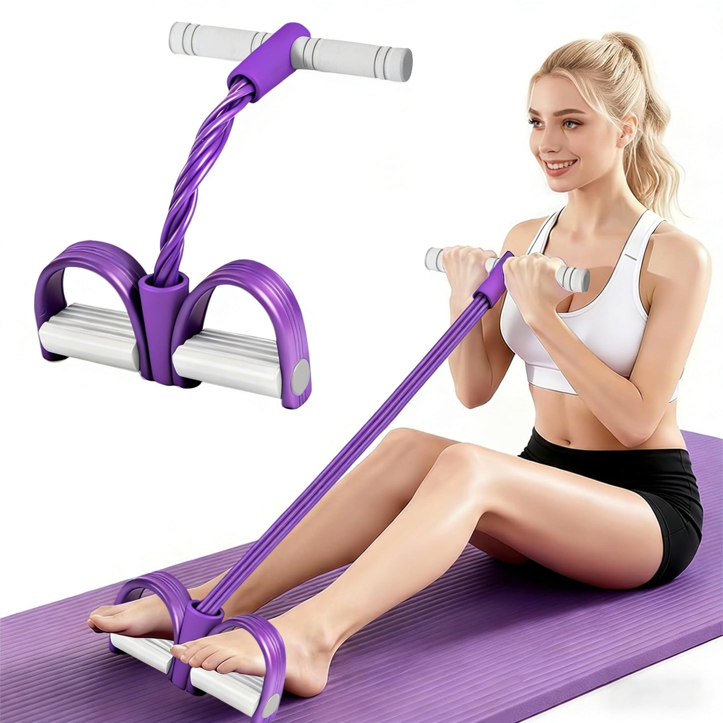 8-Tubes Pedal Resistance Band with Handle, Multifunction Exercise Rope for Working Out, Foot Pedal Resistance Band for Abdomen, Waist, Arm, Leg, Pur
