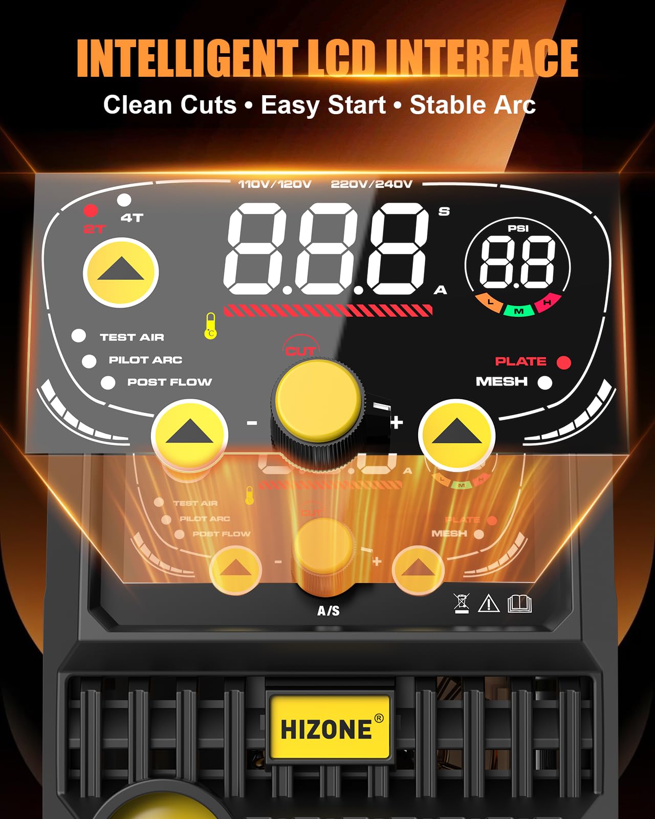 HIZONE 55A Plasma Cutter Machine, High Frequency Non-Touch Pilot Arc Plasma Cutting Equipment with LCD Display, 120/240V Cutting Machine, 2T/4T Function, Post Flow, 3/4" Max Cut, Ideal for Beginners