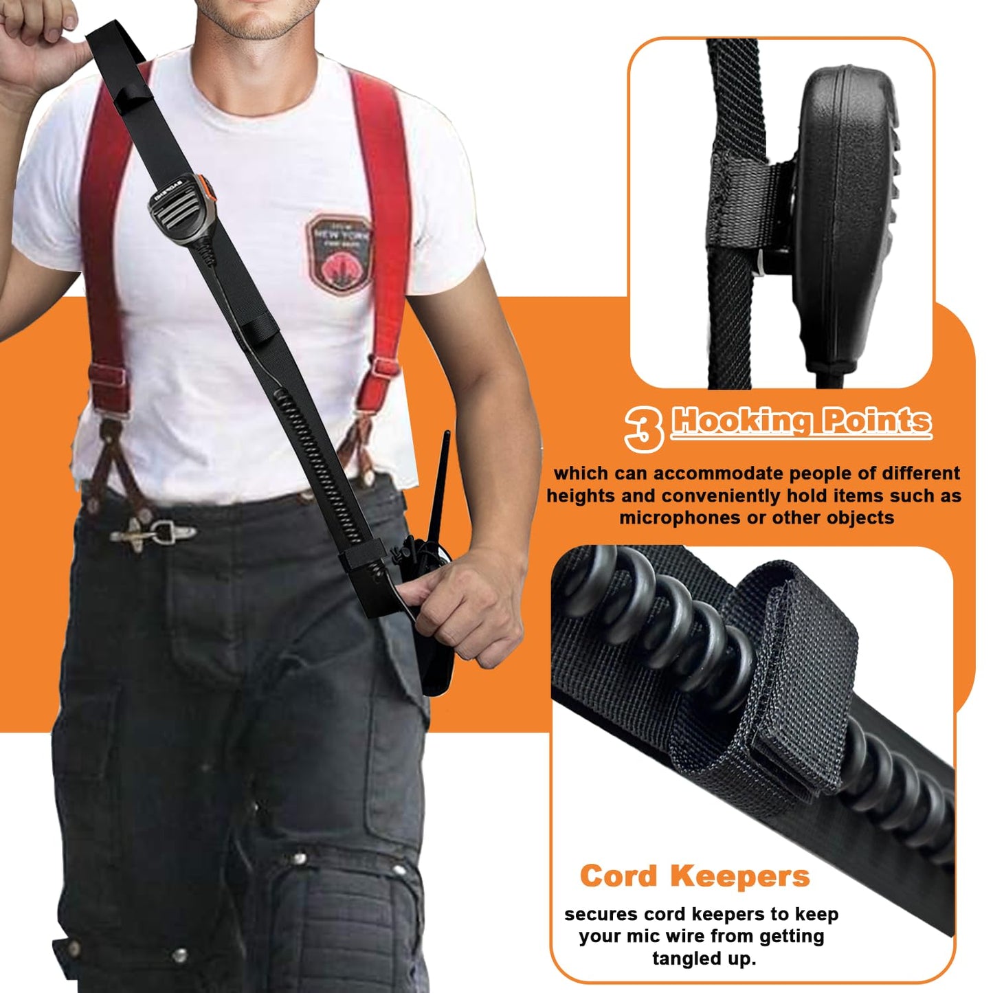 Levowin 2 Pack Firefighter Radio Strap and Holder with Sway Strap Bundle Set, Adjustment Ability and Mic Holder, Holds Walkie Talkie Radio Securely, Light Weight, for Fire EMT Paramedics