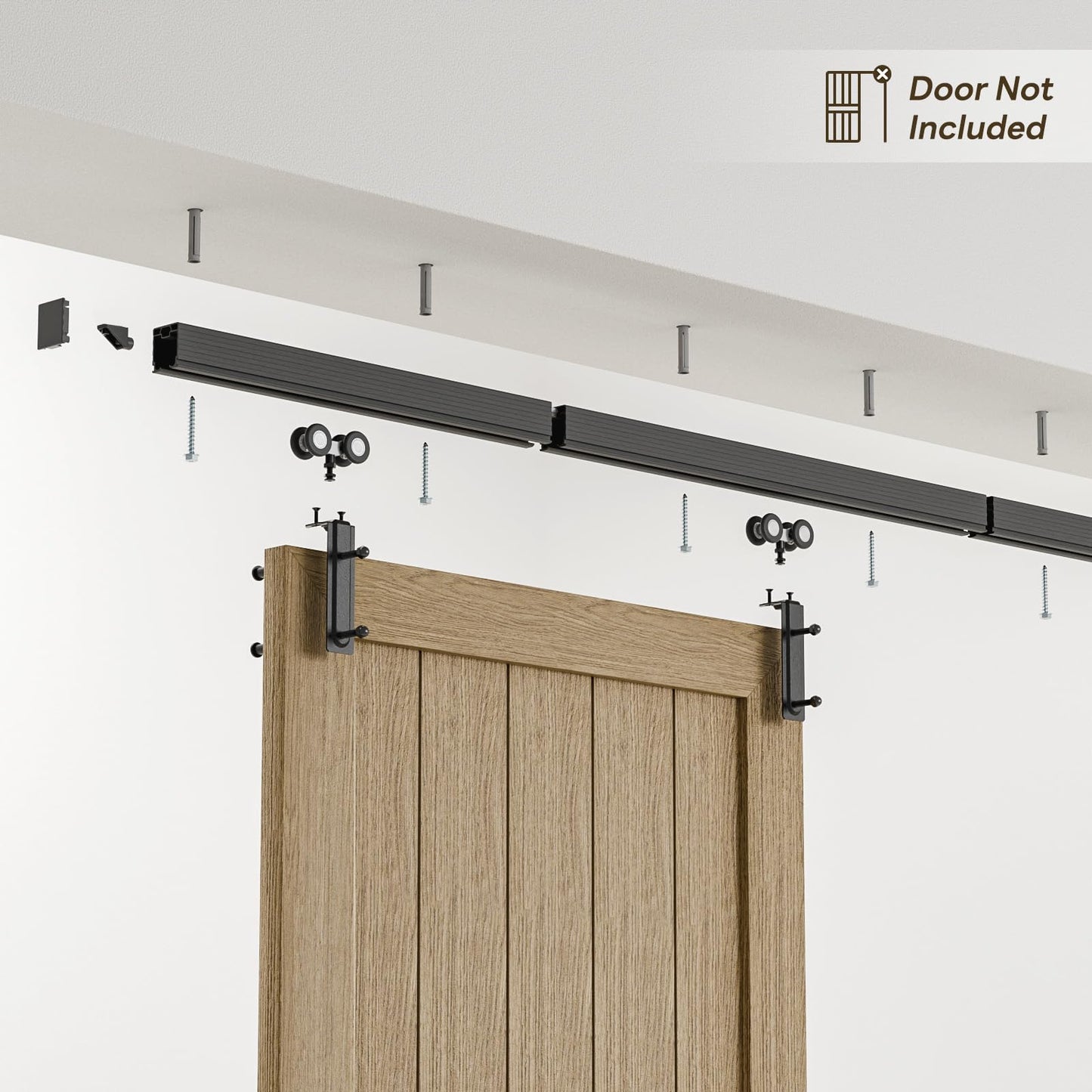BONIKLUBA 6FT Ceiling Mount Box Rail Barn Door Hardware Kit,Heavy Duty Steel Sliding Barn Door Track,Fit Interior and Exterior Door,Easy Install(No Door)