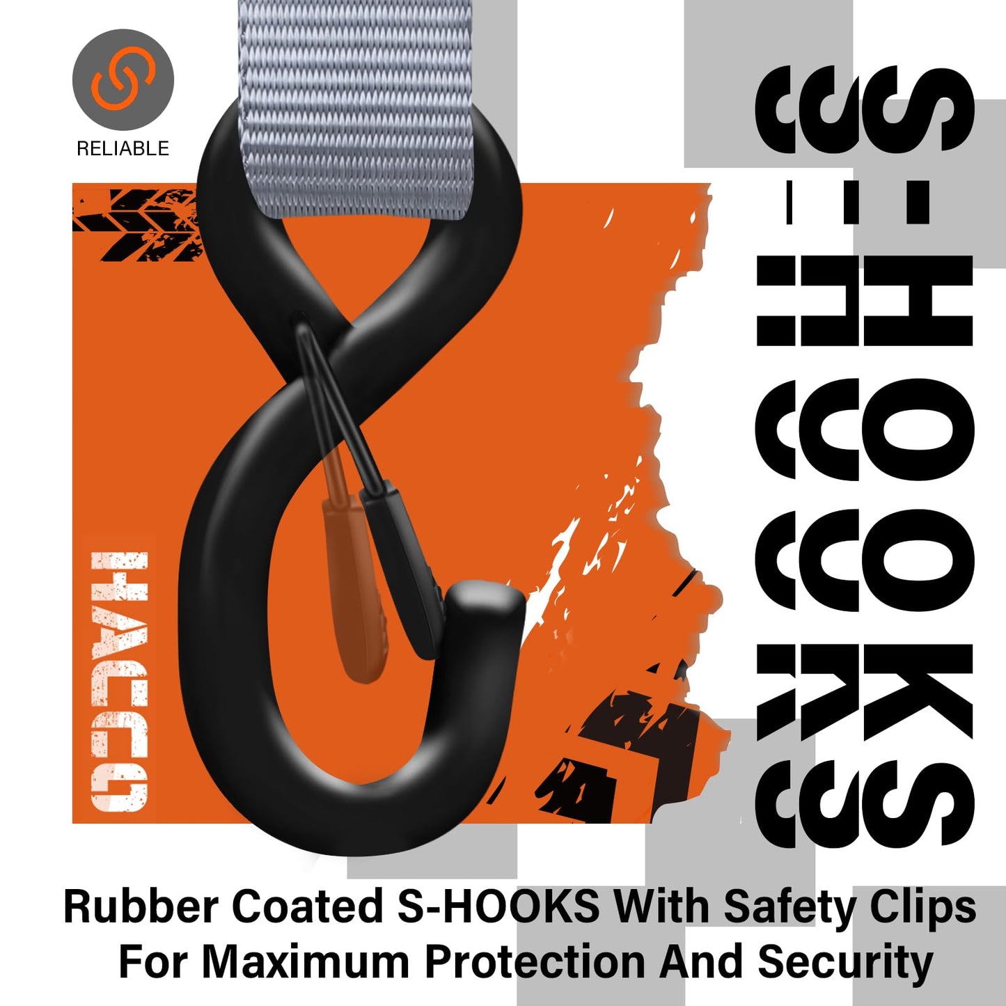 HACCOPLANET Ratchet Straps, 5280lb Break Strengeth, 1.6" Heavy Duty Ratchet Tie Down Strap Set w/Padded Handle, S Hook, Soft Loop for UTV Motorcycle Truck Cargo Straps (Grey, 8FT)