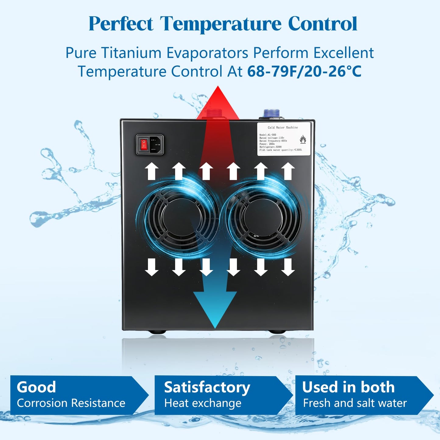 Togsher 1/3 HP Aquarium Chiller for 79 Gallon Tank, Ultra-Quiet Water Cooling System with Energy-Saving Mode, Reliable Temperature Control for Saltwater Freshwater Fish Tank, Reef Coral Axolotl
