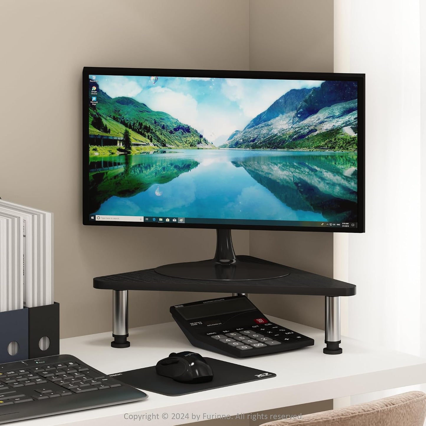 Furinno Turn-N-Tube Corner Monitor Riser Stand with Stainless Steel Tubes, Americano