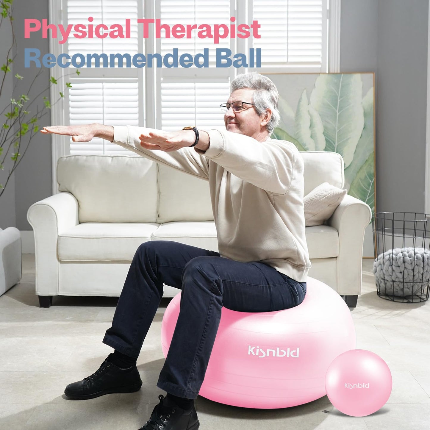 kisnbld Exercise Ball, Extra Thick Yoga Ball for Workout Pregnancy Stability, 4 Sizes Anti-Burst Balance Ball with Foot Pump - Heavy Duty Fitness Ball Chair for Office, Home & Gym