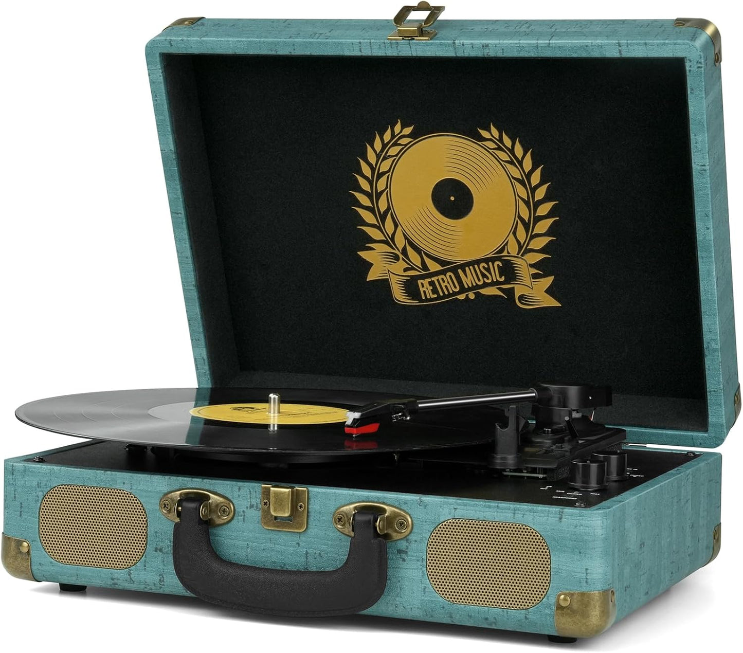 Mersoco 3-Speed 3.5mm MP3, Vinyl Record Player Bluetooth Suitcase Portable Belt-Driven, Supports Bluetooth, RCA Output