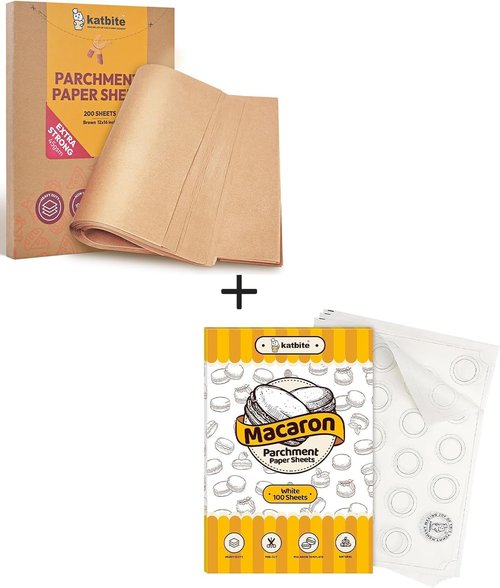 Katbite Unbleached Parchment Paper - 200 Pcs 12x16 In Macaron Sheets for Baking & Cooking