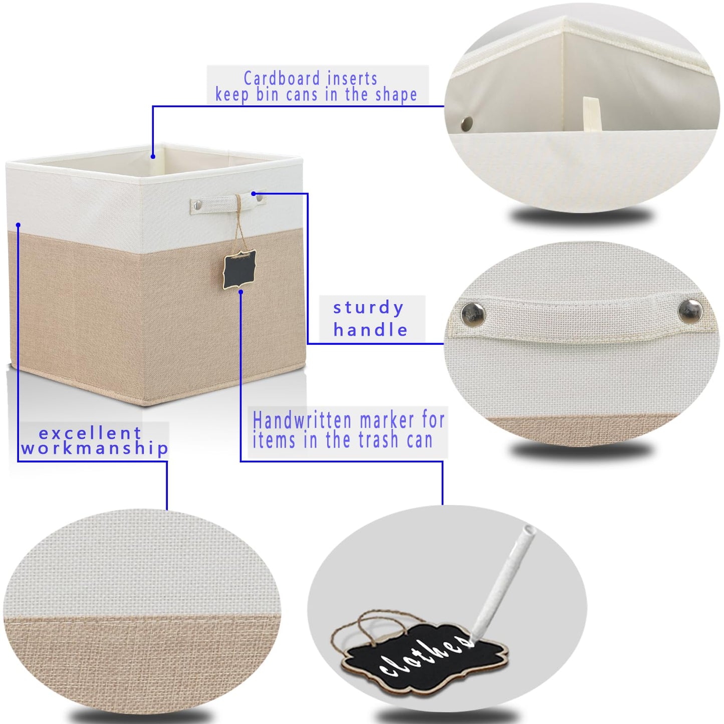 Dyvavna Storage Cubes,13x15x13 storage cube bins Set of 4,Foldable Fabric Storage Cubes with Labels,Linen Cube Storage Organizer Bins Kallax Storage Cubes for Organizing Shelves Cabinet(White Khaki).