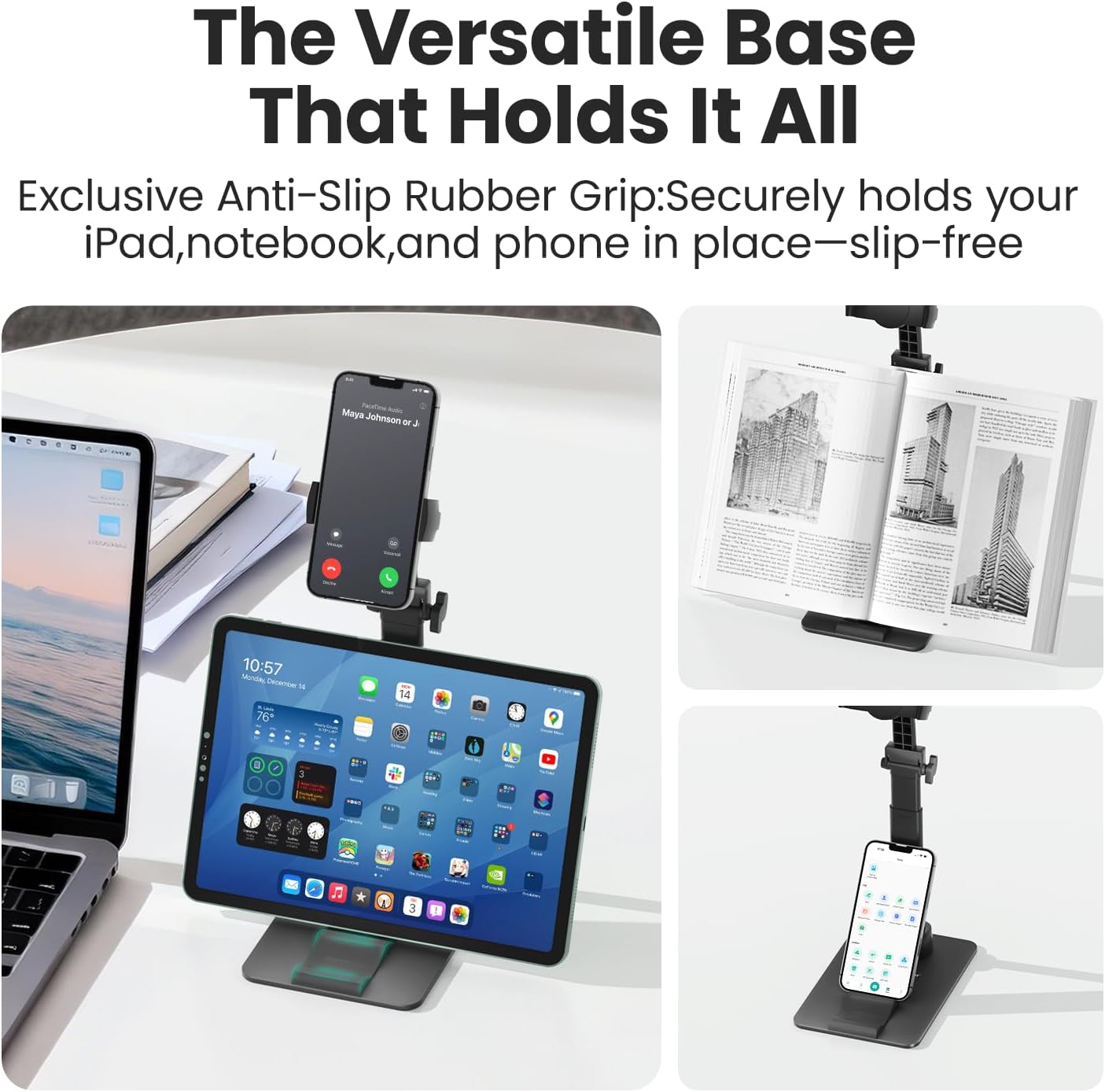 CamScanner 360 Phone(1 Pack) Adjustable Phone Stand, Rotatable Clip-On Holder,Desk Mount with Non-Slip Base