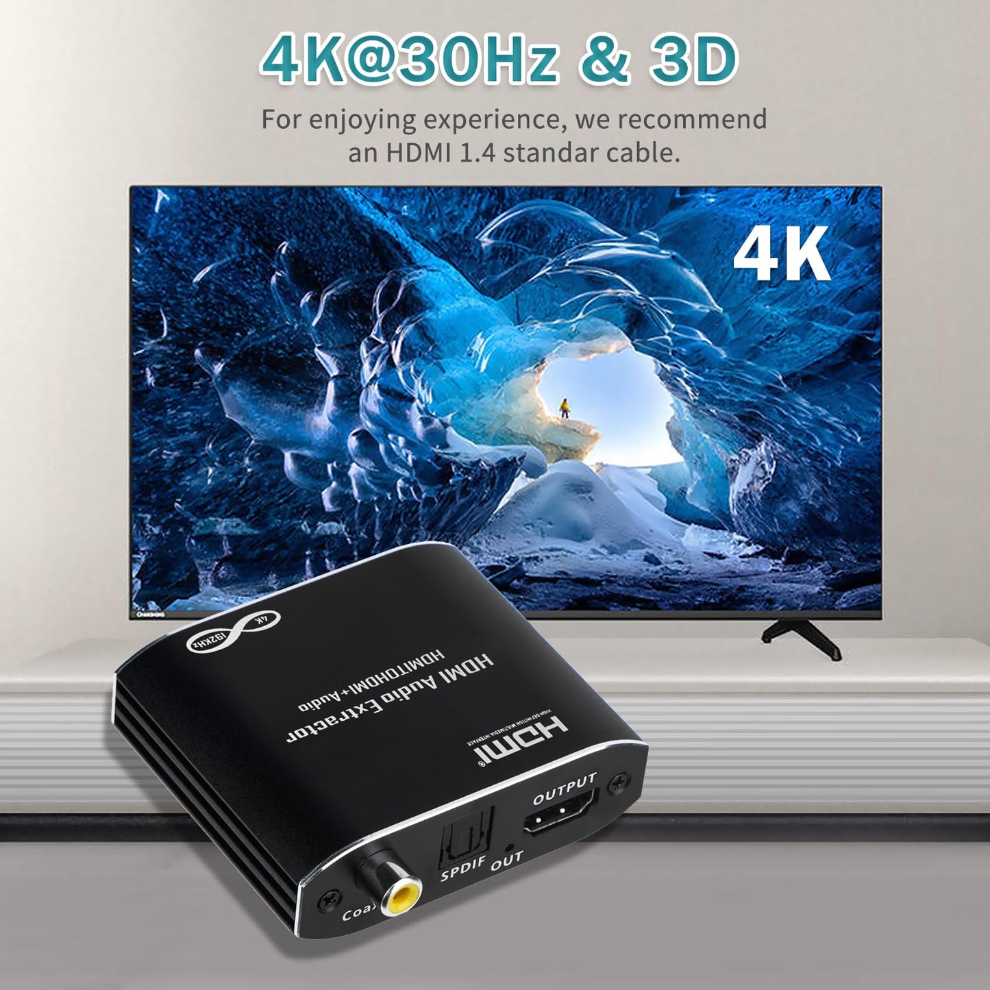 2026 4K@30Hz 3.5mm 3D Dolby Upgrade HDMI Audio Extractor Splitter, Convert HDMI to Optical S/PDIF Coaxial Aux Supports