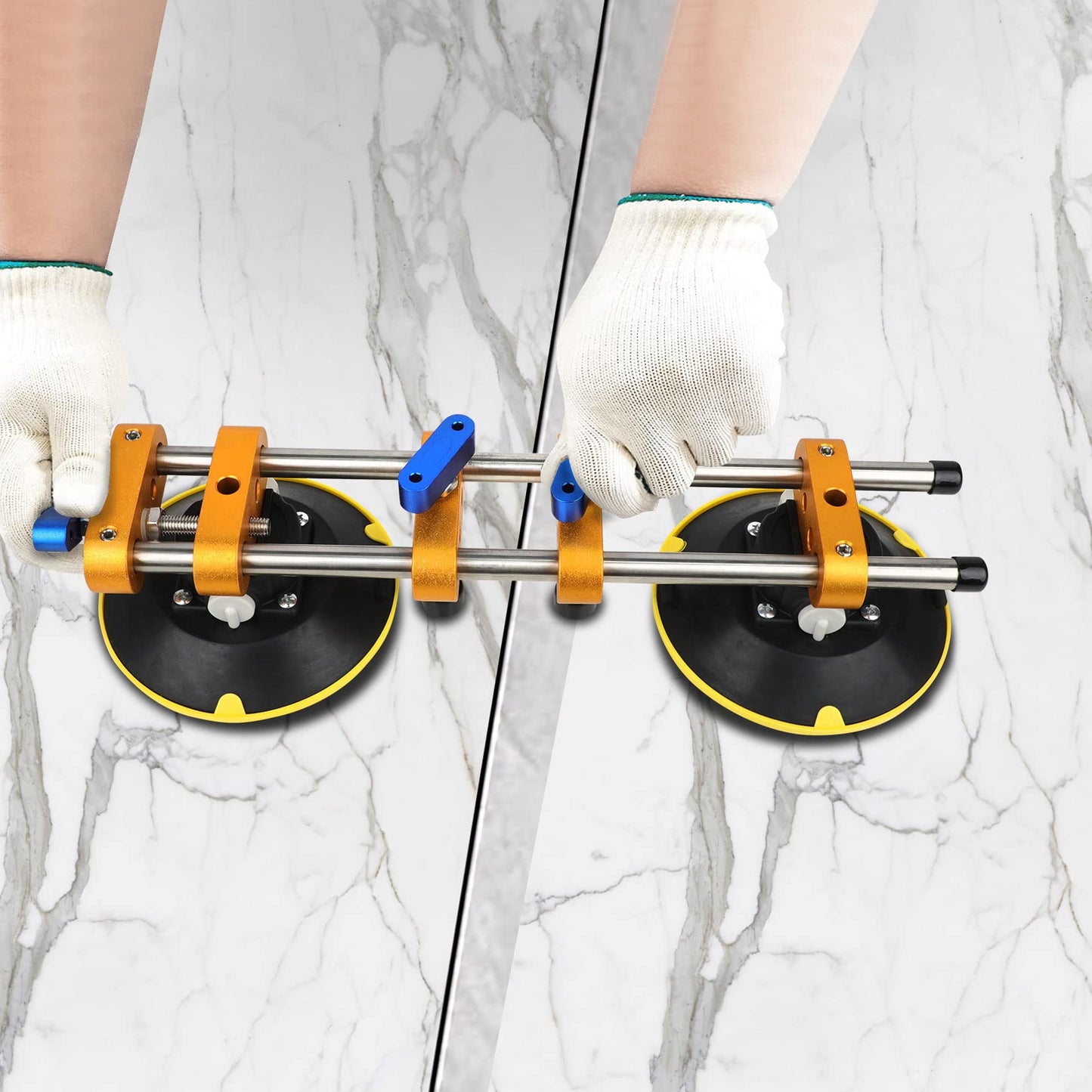 Upgrade 2 Pack Seamless Seam Setter with 6 inch Vacuum Suction Cups, Granite Seam Setter for Countertop Joining & Leveling, Seam Joiner for Stone (With Replacement Air Pump+Tool Bag+Torpedo Level）
