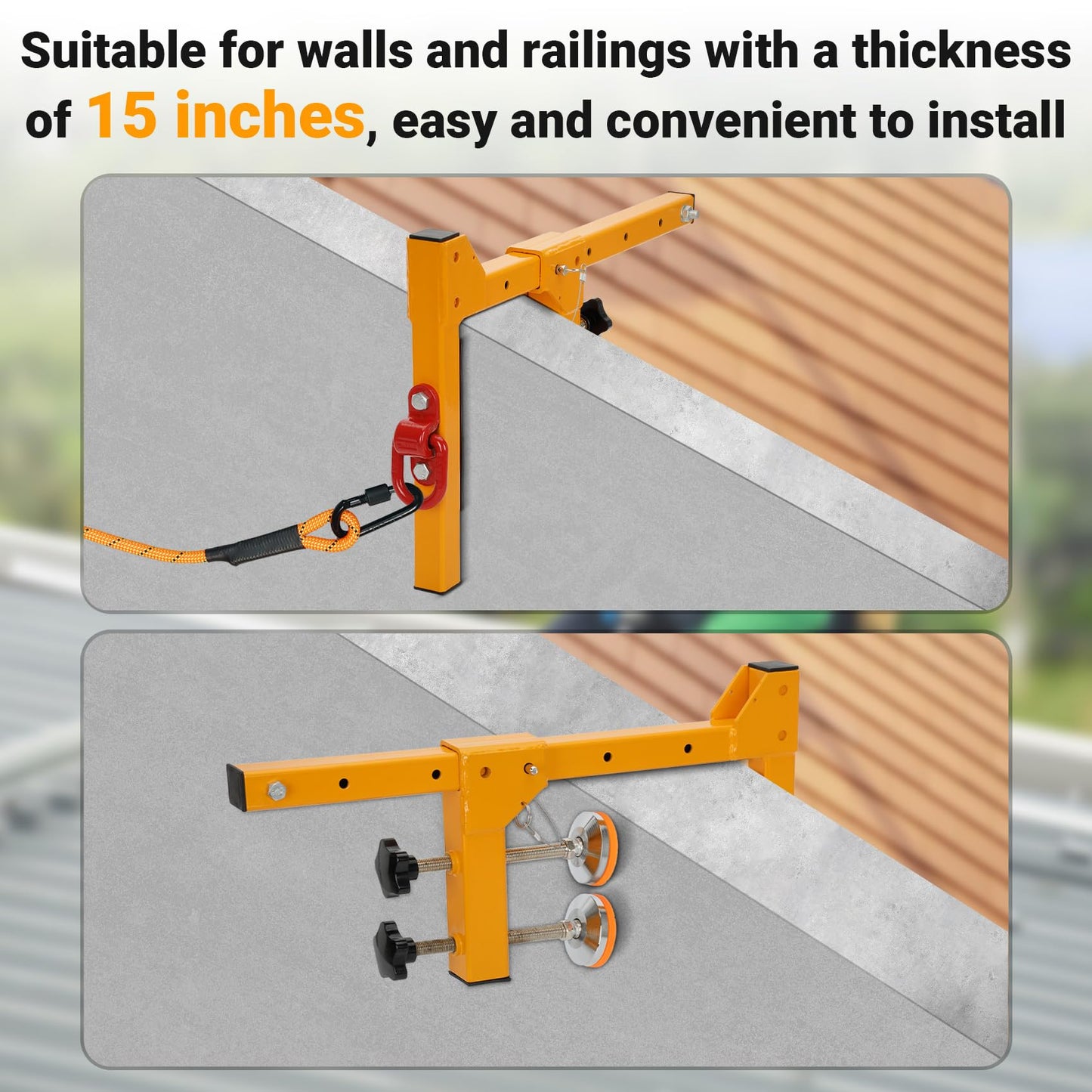 Adjustable Non-Penetrating Anchor, Reusable Temporary Fall Parapet Roofing Anchor, Roof Anchors, Non Penetrating Wall Anchors Suitable For Walls up to 15 Inches Thick, Easy to Install And Portable