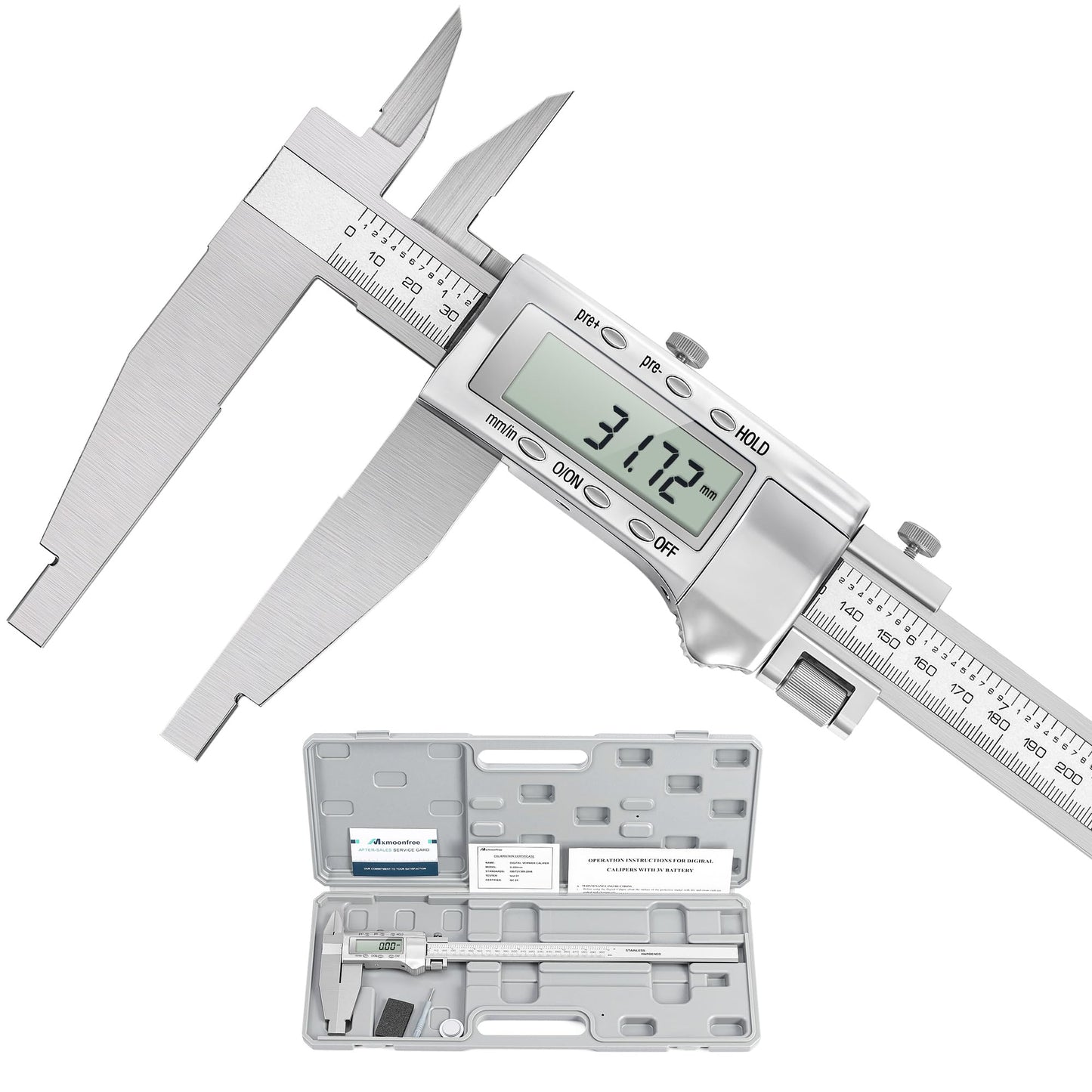 Mxmoonfree 12-Inch Digital Caliper with 4-Inch Jaw Depth, Precision Measuring Tool, Full Metal Frame, Large LCD Screen, Resolution 0.0005"/0.01mm, Ideal for Professionals & Hobbyists
