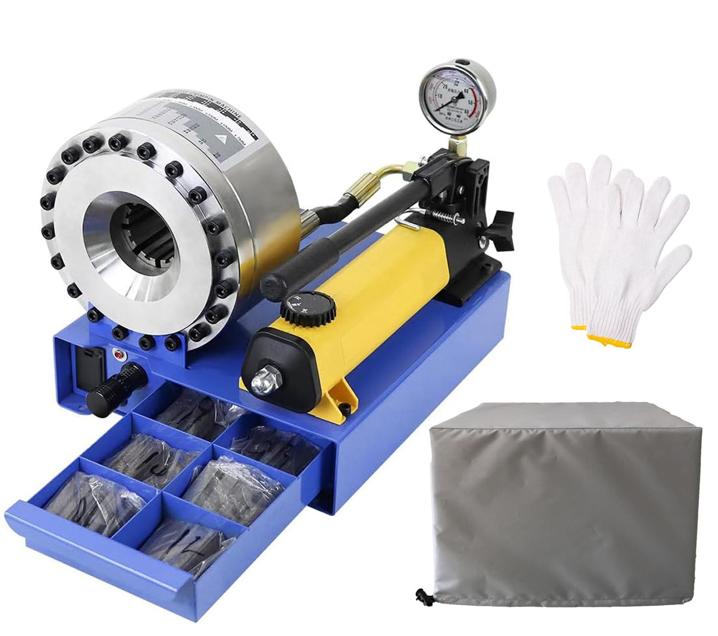Hydraulic Hose Crimper with 8 Sets of Dies - High Pressure Handheld Crimping Tool for 1/4" to 1" Hose (6mm-28mm), 1000KN Force, Magnetic Mold, 1L Oil Tank