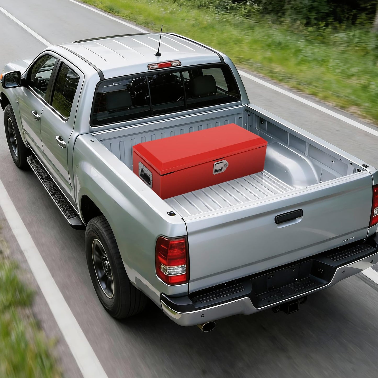 IDEALHOUSE Heavy Duty Diamond Plate Steel Truck Tool Box – Waterproof Metal Storage Chest with Lock & Side Handles – Secure Pickup Truck Toolbox for Trailers, RVs, Workshop (Powder-Coated Red)