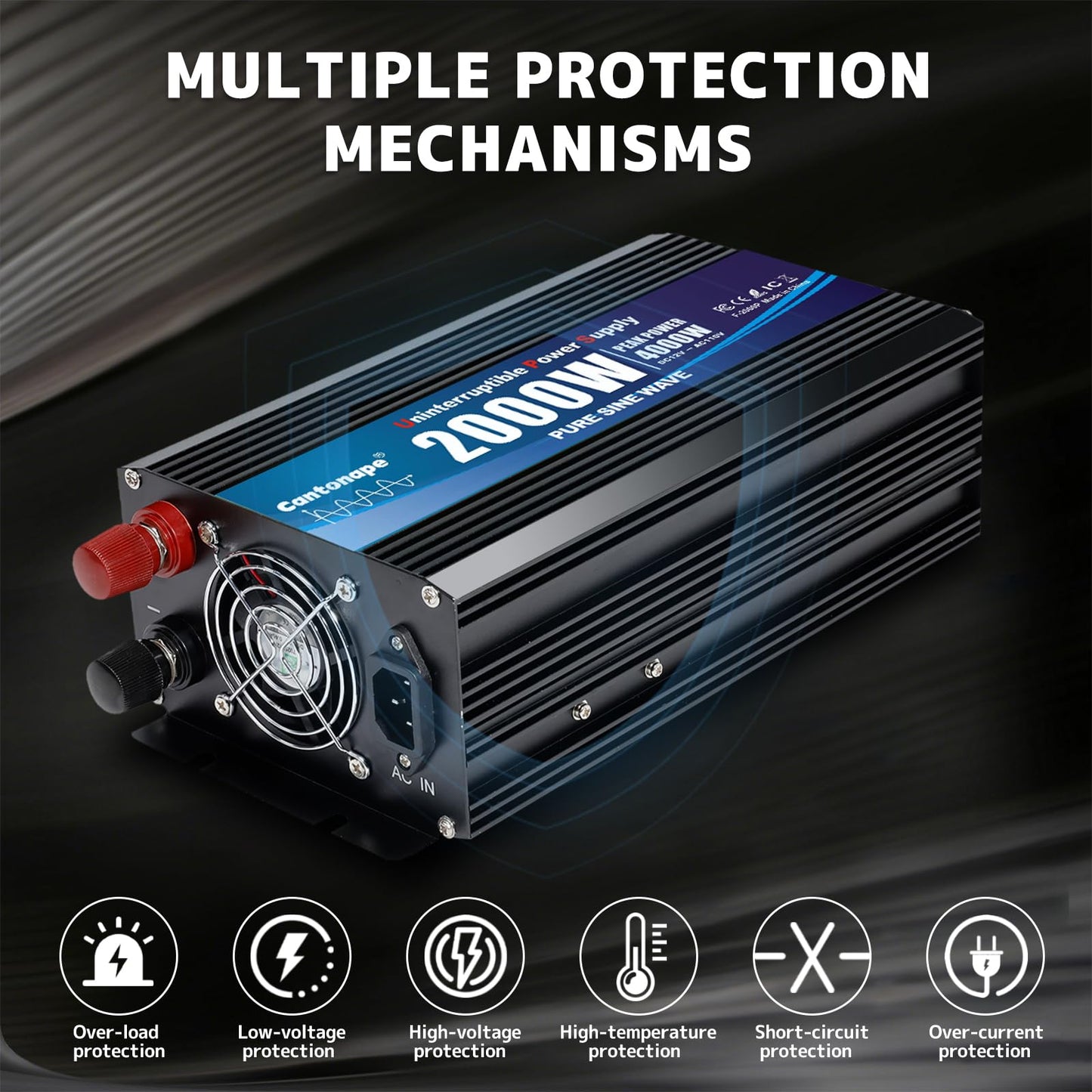 Cantonape 2000W Sump Pump Backup Battery System, Automatic Switching to Battery Inverter Power, Professional Backup System in Case of Power Failure, Pure Sine Wave Output