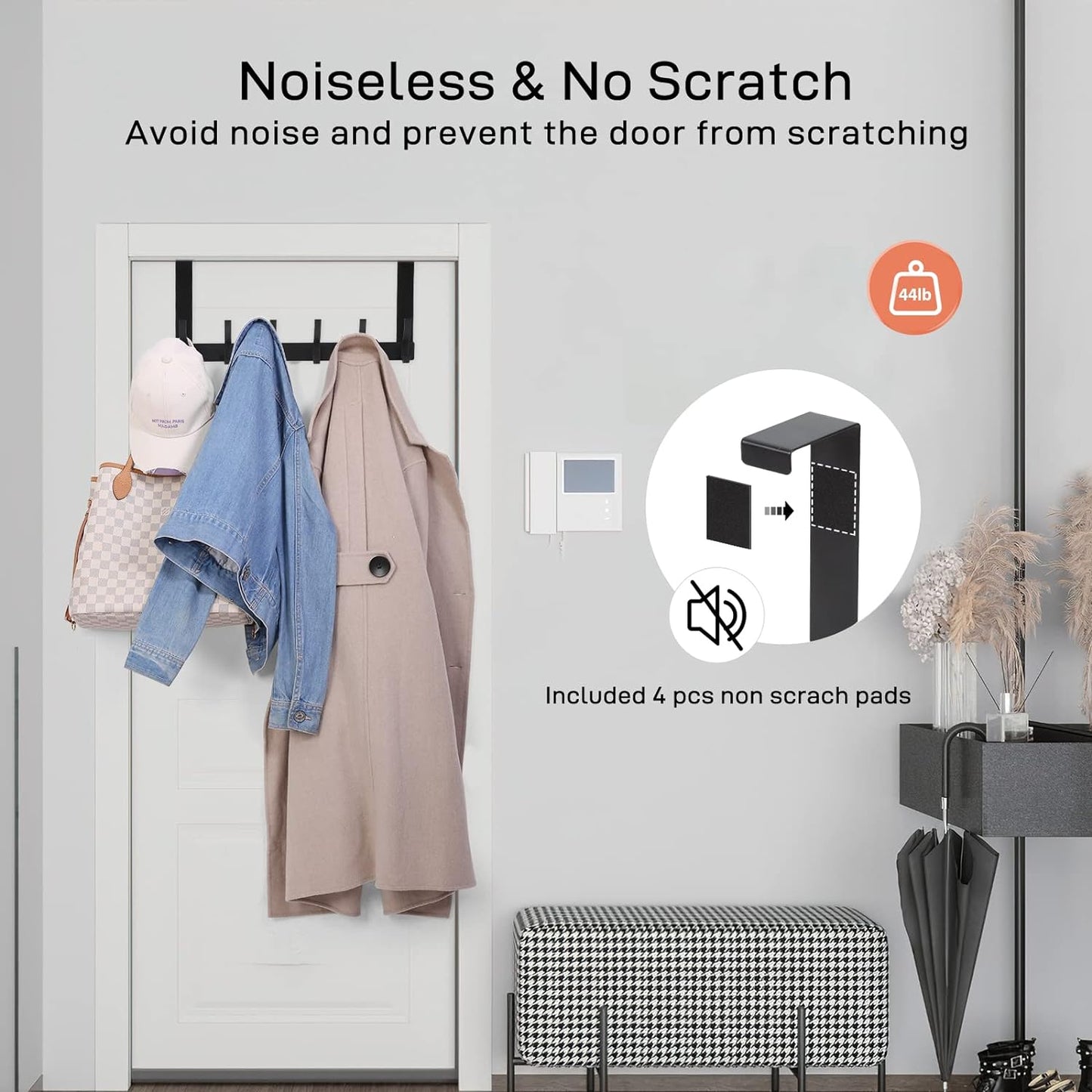 Optish Over The Door Hooks - 12 Coat Hook Towel Rack for Bathroom | Black, Space-Saving Design