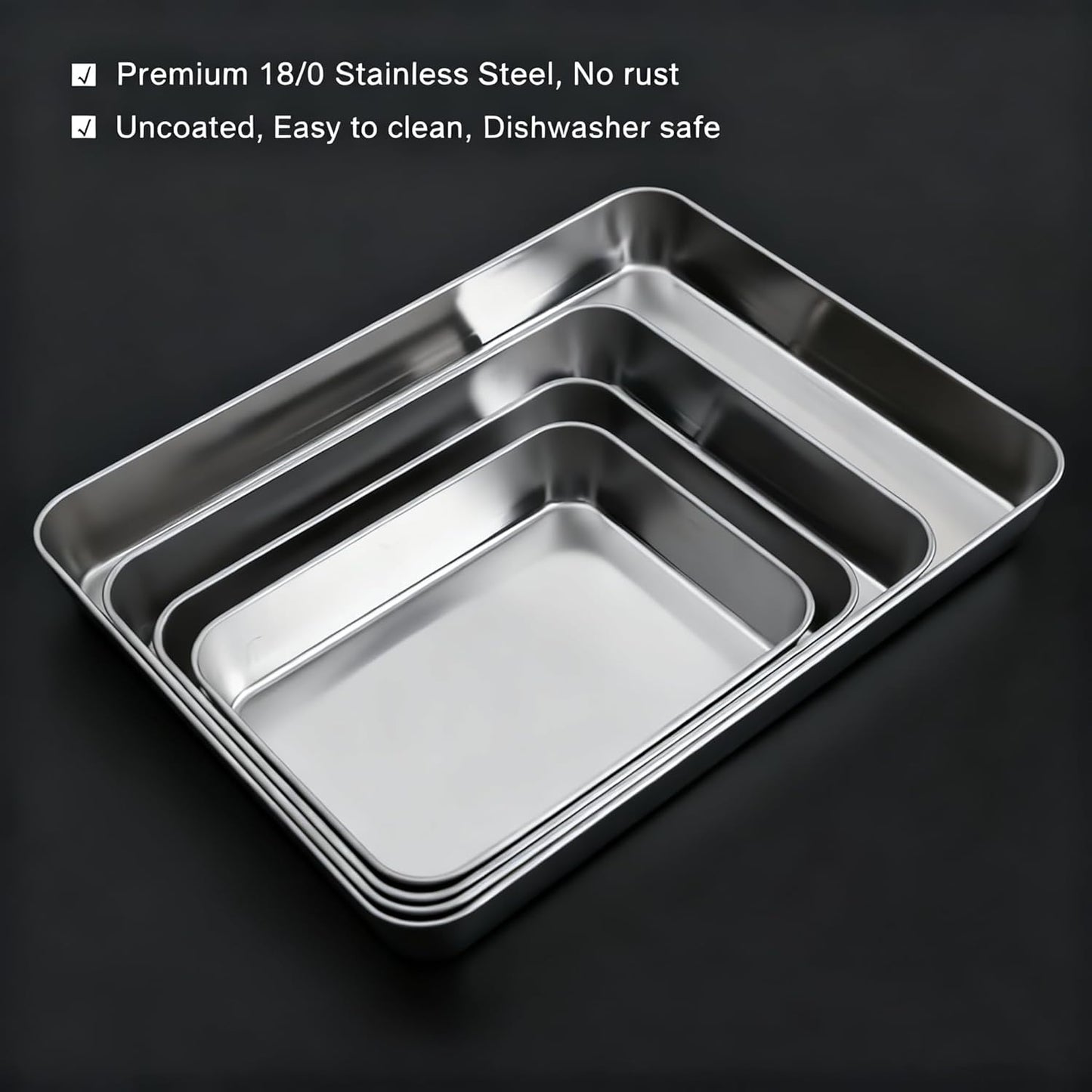 Stainless Steel Deep Baking Pan Set by [Brand Name] - 2-Pack (12" & 16") | Non-Toxic, Heavy Duty Bakeware