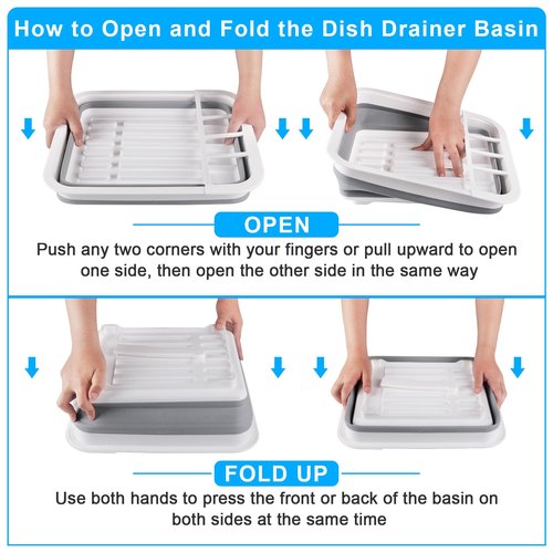 Collapsible Dish Drying Rack with Drain Plug Tube, Portable Dish Drainers for Kitchen Counter, Folding Dish Rack Over Sink Drying Dinnerware,Kitchen Sink Organizer Travel Trailer RV Camping Essentials