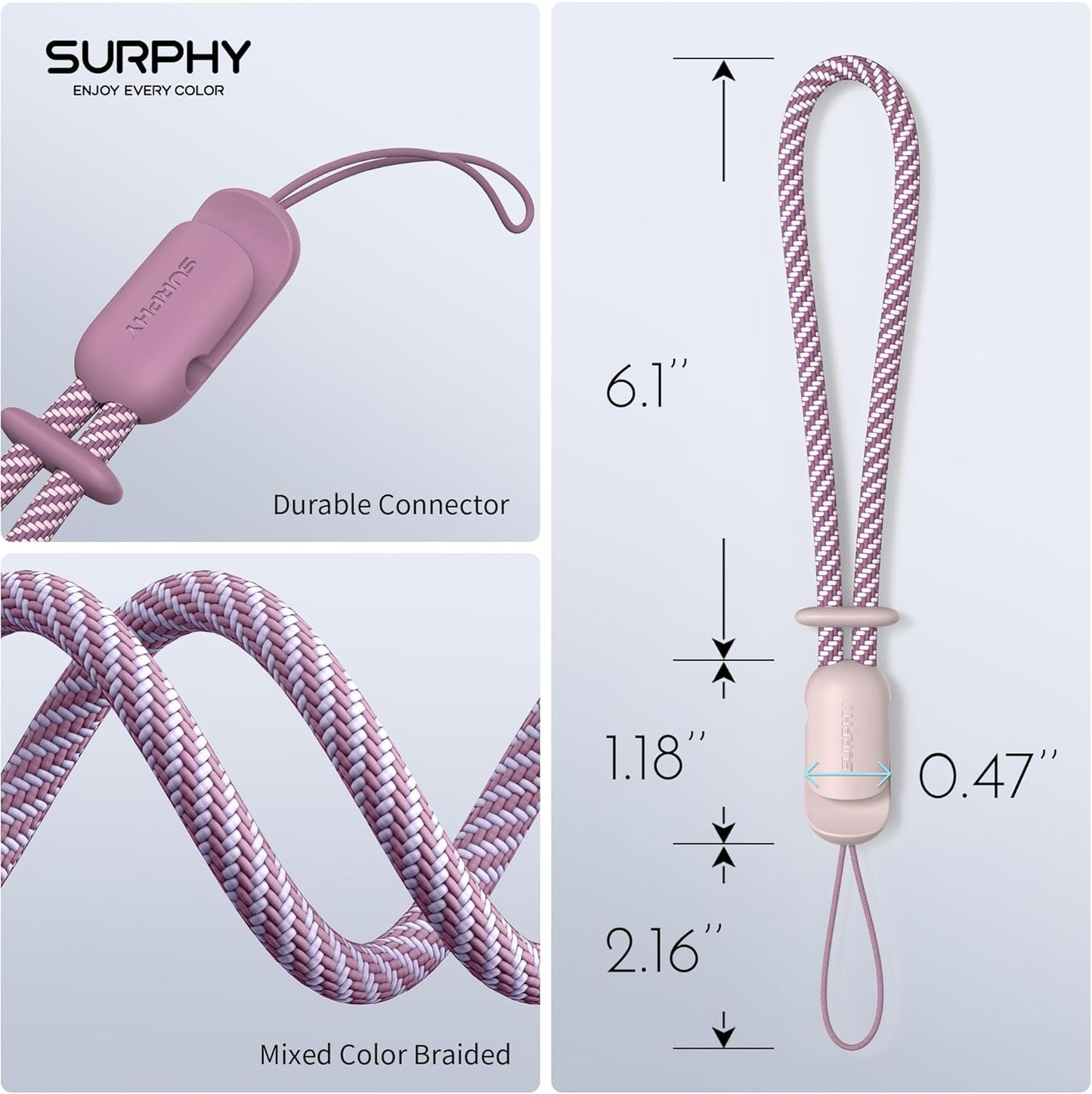 3 Pack 2-Color SURPHY Phone Wrist Strap with CellPhone Tether Tab, Cellphone Lanyard, Phone Strap with Braided, Wrist