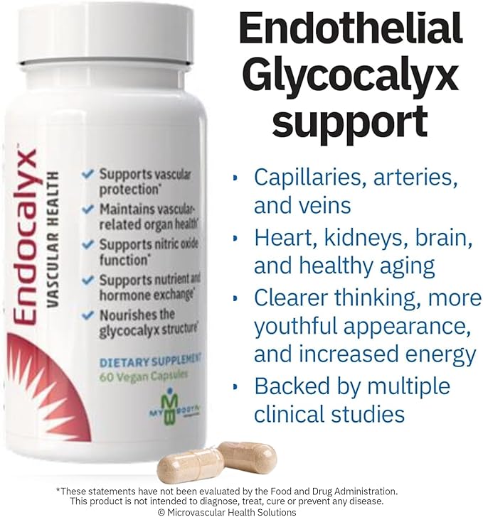 Endocalyx Supplement - Endothelial Glycocalyx Support 60 Capsules - Vascular & Microcirculation Health - Clinically-Studied - Patented - Supports Nitric Oxide Functions
