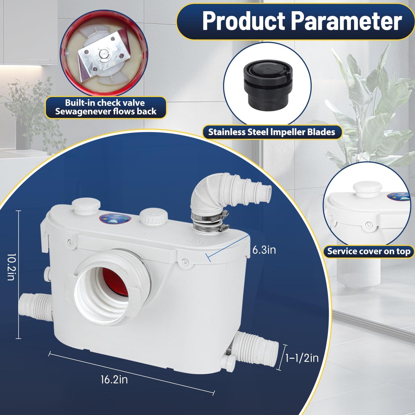 500Watt Macerator Pump, Macecrating Toilet Pump for Basement Macerating Toilet Laundry Cooking Sink Clothes Washer Macerator Pump for Upflush Macerating Toilet, Basement Toilet Pump