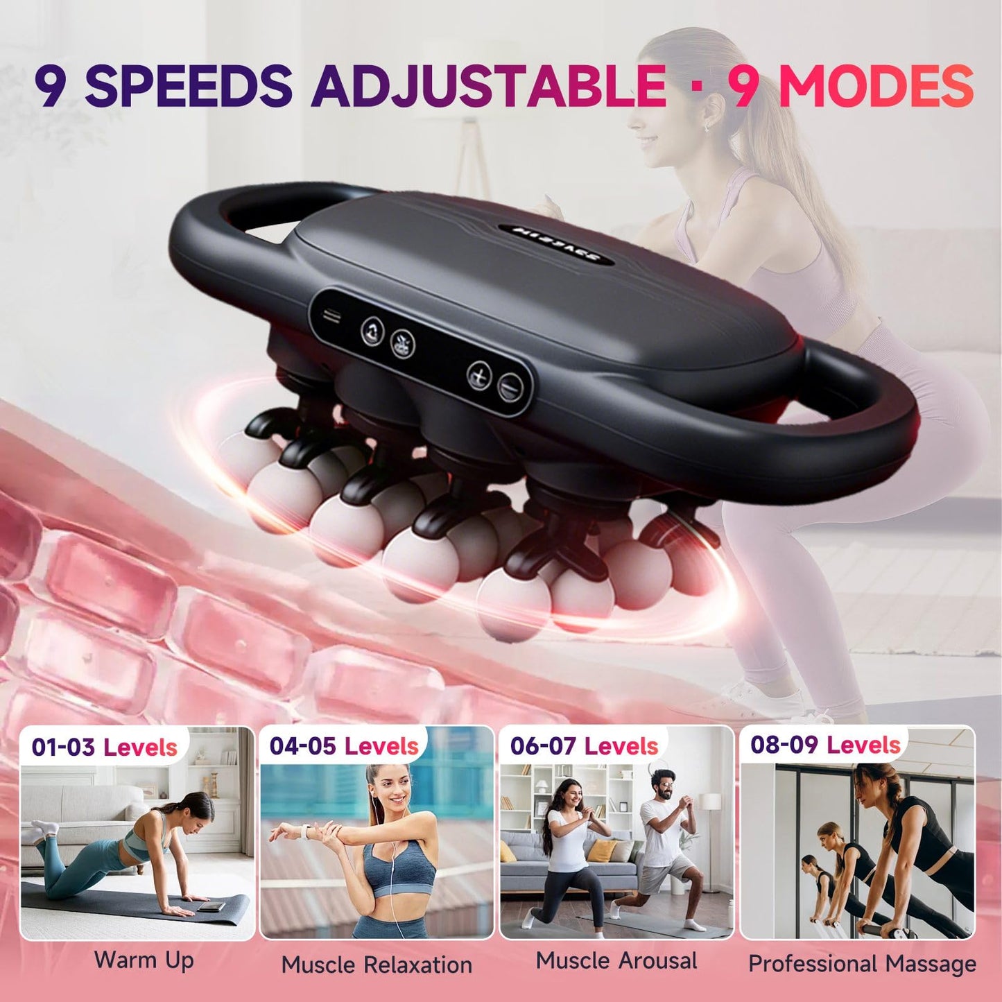 LOVMASSG 24-Heads Massage Gun Set for Full-Body Recovery, Deep Tissue Percussion Muscle Massager with 9 Modes, Quiet High-Power Back Massager for Gym, Office & Home,
