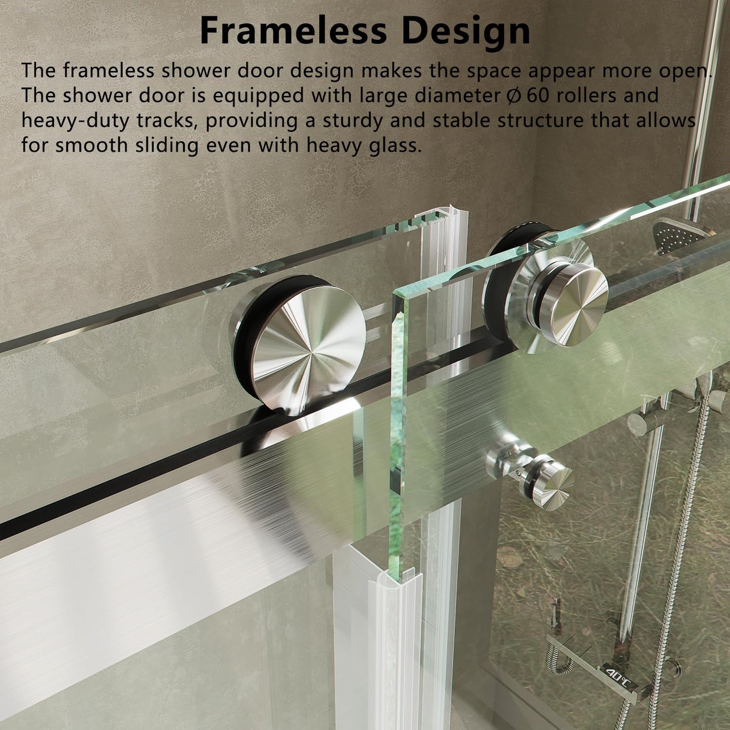 CRISSENSSI Frameless Soft Close Shower Door, 56"-60 "W, 76 "H, 3/8" (10mm) Clear Tempered Glass, Double Sliding Doors, Brushed Nickel Finish.