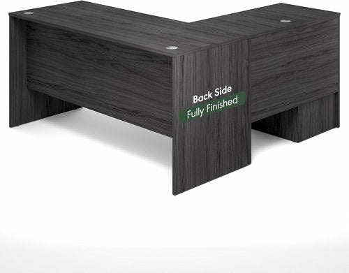 Furinno Roger L-Shaped Executive Desk - 60 Inch with File Cabinet & Cord Grommet | Coastal Grey