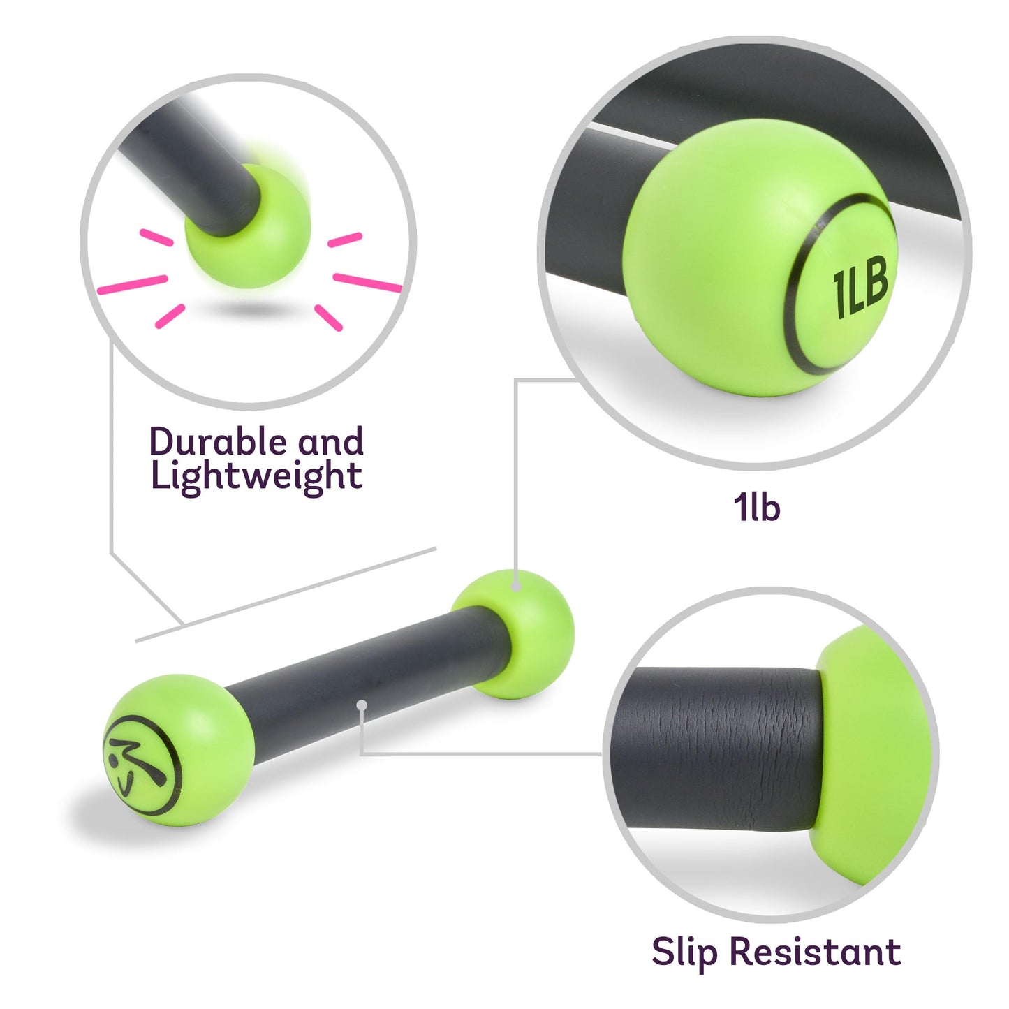 Zumba Toning Sticks 1 lb Weights Set of 2, 1 Pound Hand Weights for Women, Dumbbell Weight Set, Durable and Light 1 Pound Weights Set of 2