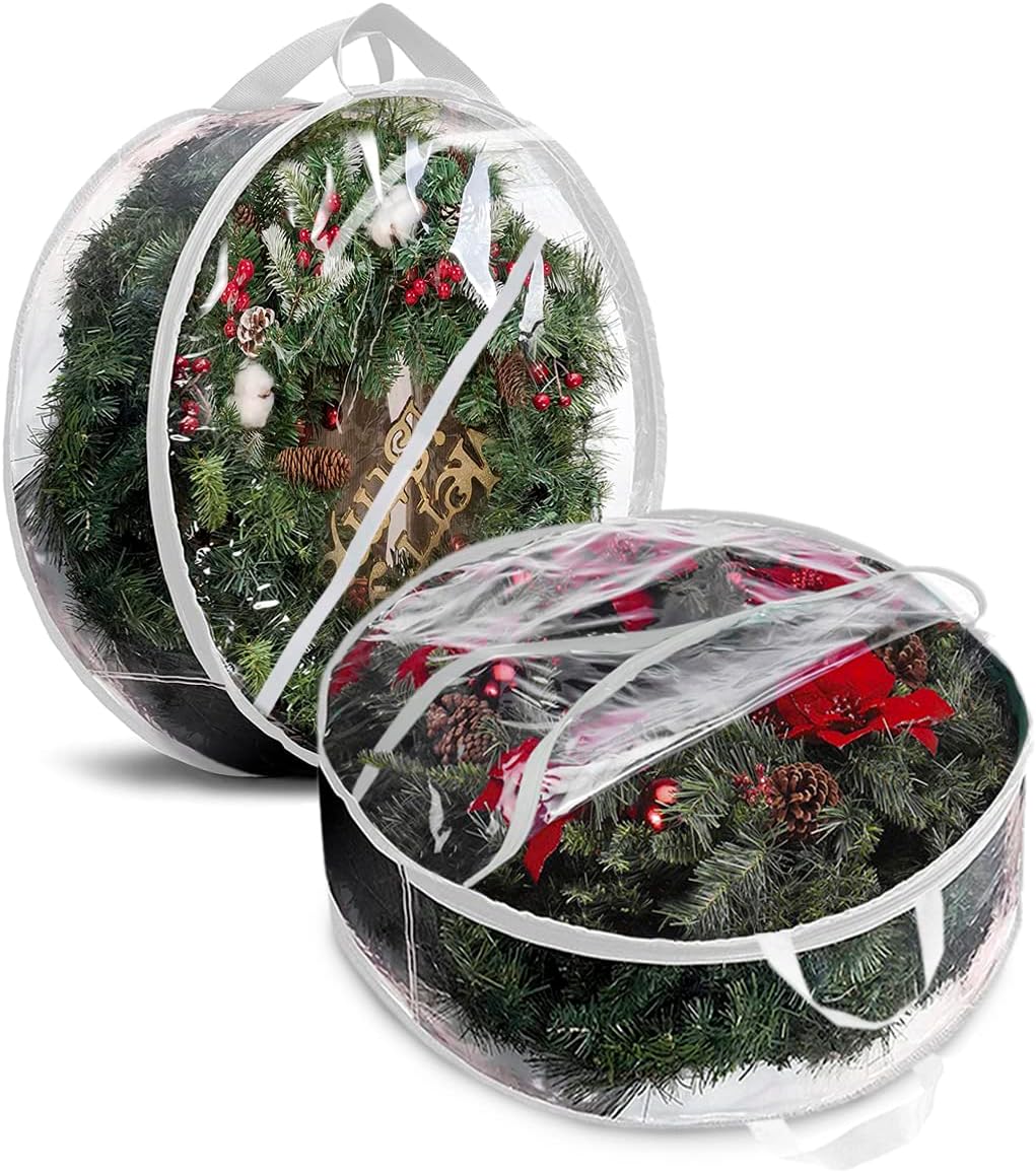ProPik Christmas Wreath Storage Bag - 24" Clear Waterproof PVC Container | 2 Pack with Handles