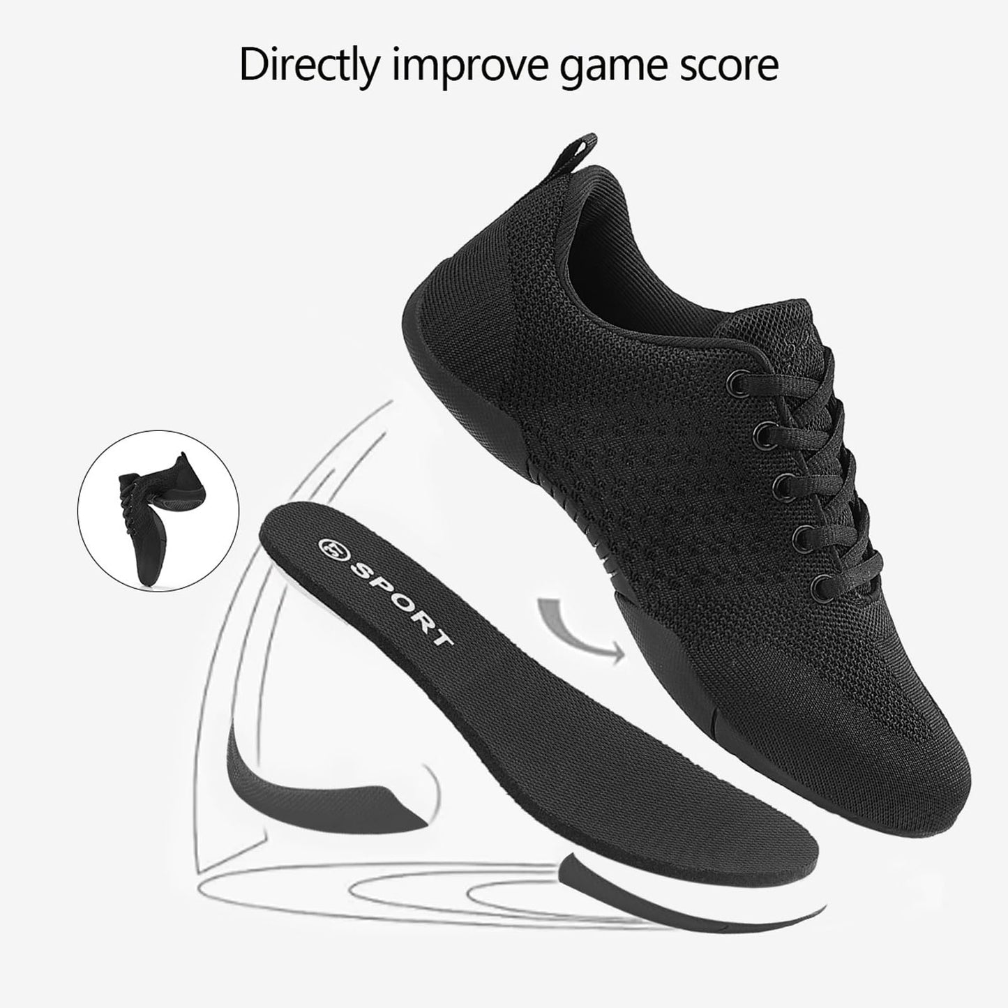 CheeryEase Girls Cheer Shoes Youth Black Cheerleading Shoes Lightweight Breathable Cheer Competition Athletic Training Dance Sneakers Size Little Kid 13