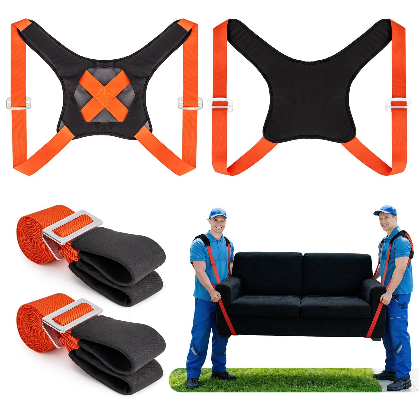 GRENTOOL Moving Straps for Lifting, Lifting Straps with Back Support for 2 Movers, Shoulder Moving System for Move & Carry Furniture Appliances Heavy Objects Up to 880lbs Safely, Efficiently