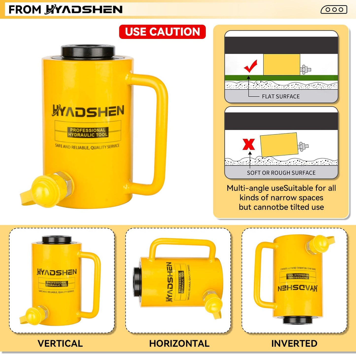 HYADSHEN 20T 4" Stroke Hydraulic Hollow Cylinder Jack - Industrial Hydraulic Lifting Cylinder for Machinery and Shipbuilding