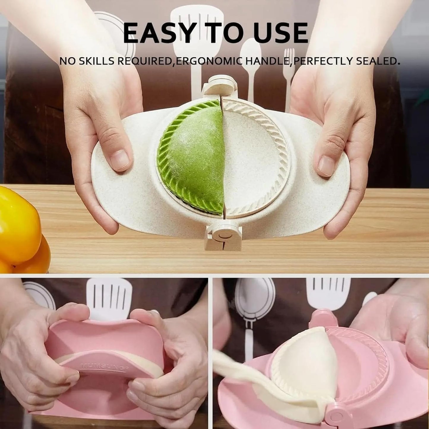 3 Sizes Empanada Maker Press, Multiple Size Dumpling Maker Set with Dough Cutter, Dumpling Mold Set for Pierogi, Pastelitos, Calzone, Turnovers, Chinese Dumpling (4.2"/3"/2.6")