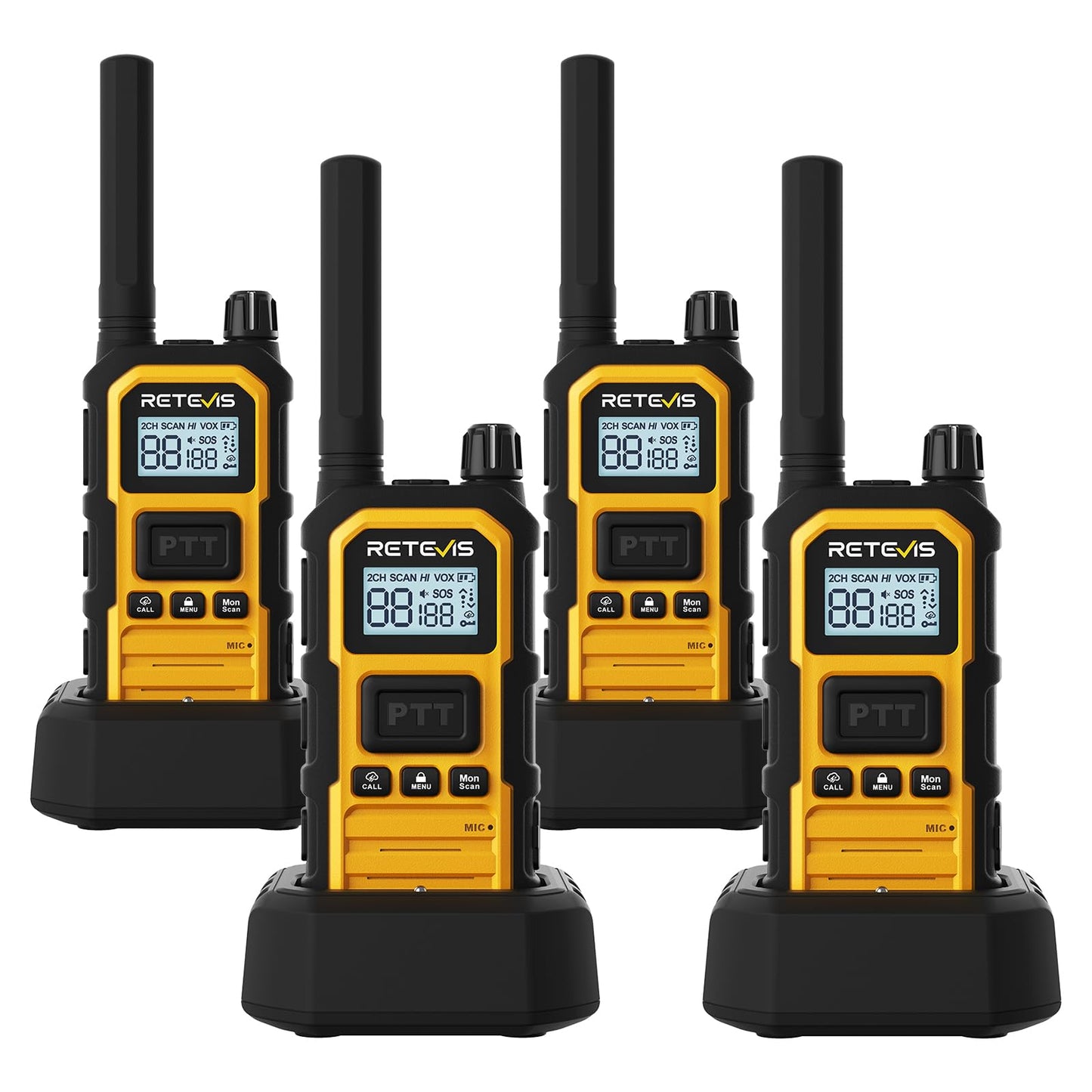 Retevis RB48 Plus IP67 Waterproof Heavy Duty Long Range Walkie Talkies, GMRS Radio, Construction Jobsite Two Way Radio, NOAA, Shock Resistant, Dual PTT, Emergency, Vibration Reminder(4 Pack)