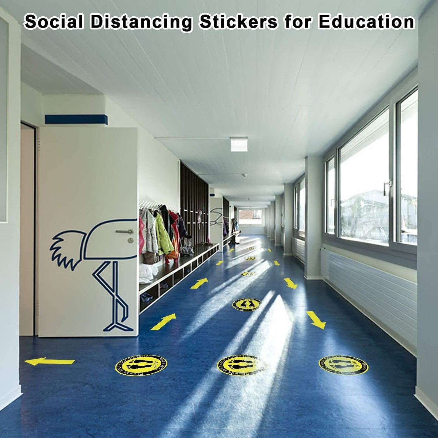 30 Pack - Large 7 Inch Directional Arrow Decal Stickers - Featuring A Floor Safe Removable Adhesive - Perfect for Classroom Sensory Pathways, Special Events and Social Distancing floor markers - Blue