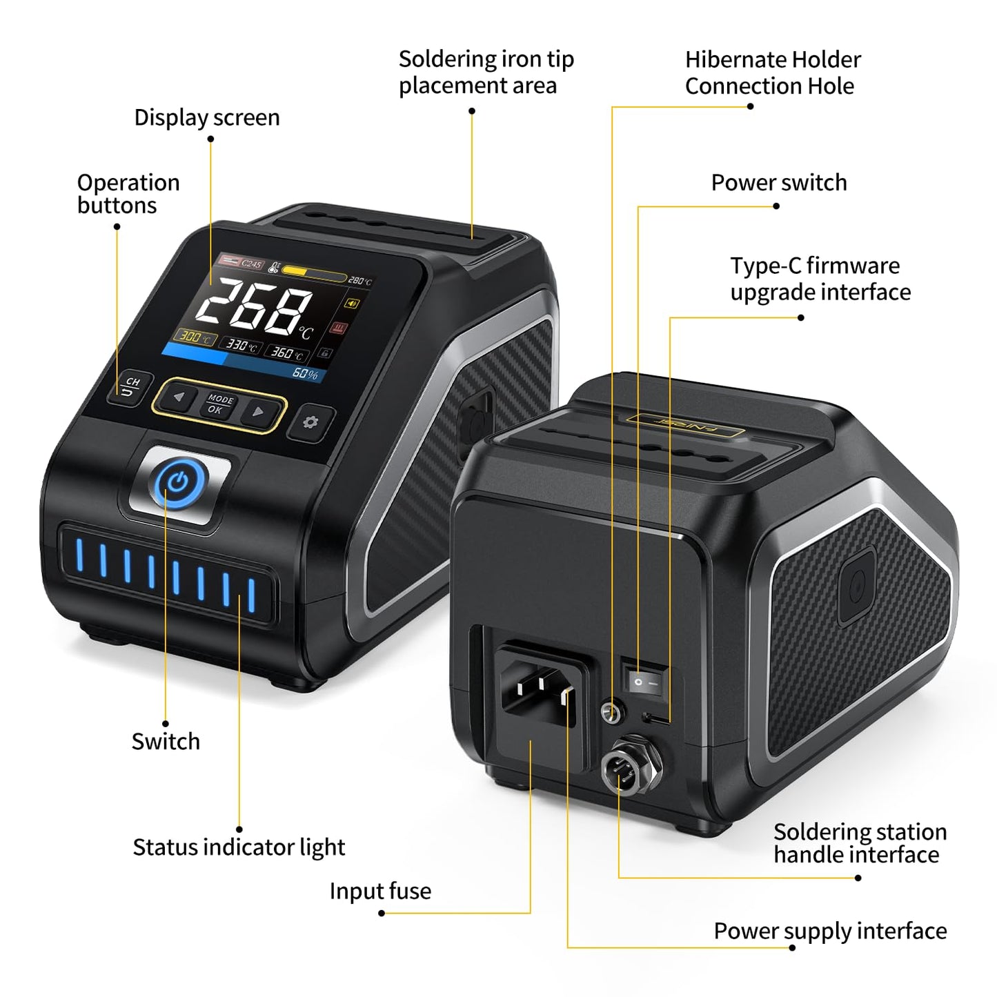 FNIRSI DWS-200 200W Precision Digital Soldering Station Kit, with 3 F210 & 6 F245 Soldering Iron Tips and 2 Helping Hands, Temp Value & Curve Mode, 3 Temperature Storage, Full-Color Display
