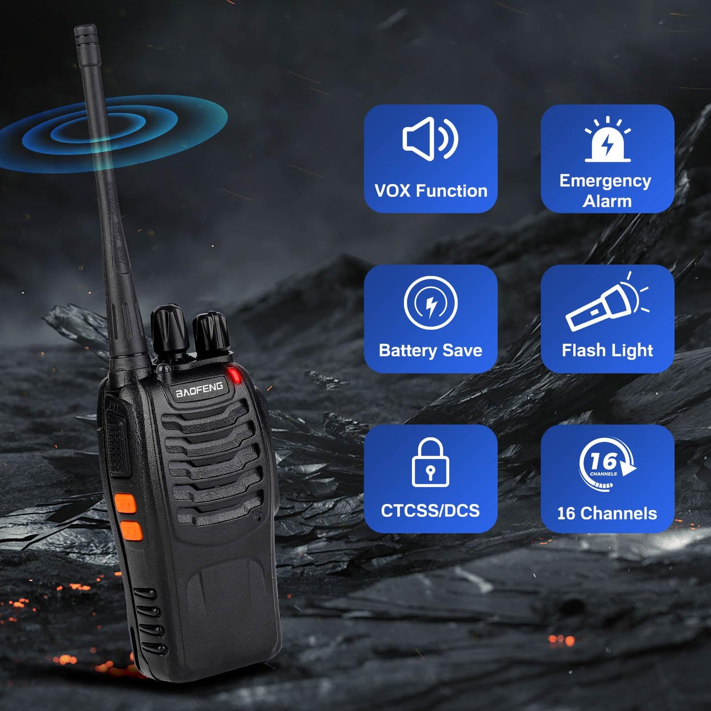 Baofeng Walkie Talkies 888S Rechargeable Long Range with Earpieces for Adults, 16 Channel Professional Radio Handheld Two Way Radios Li-ion Battery and Charger Included (10pack with 10earpiece)