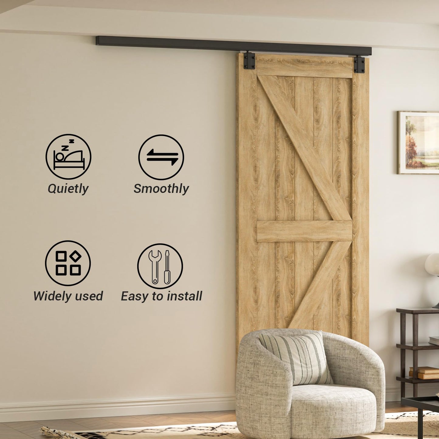 FLYVLIEG Heavy Duty Sliding Barn Door Track Kit, Ceiling Mount Box Rail Barn Door Hardware Kit for Single Door, Easy Install, 6.6FT(No Door)