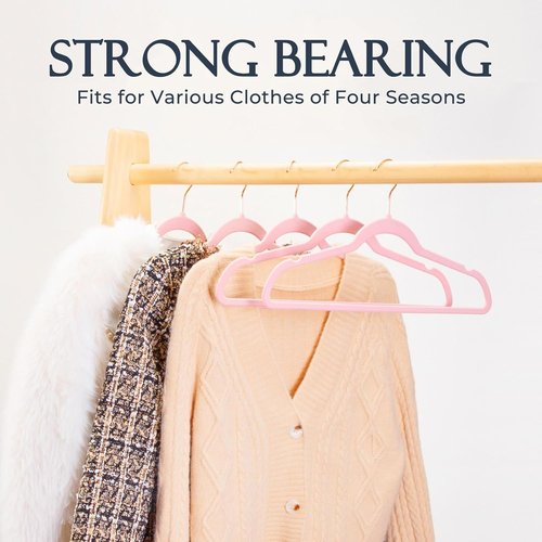 HOUSE DAY Pink Velvet Hangers - Premium Non-Slip Felt Clothes Hangers | 60 Pack, Space-Saving Design with 360° Swivel Rose Gold Hook