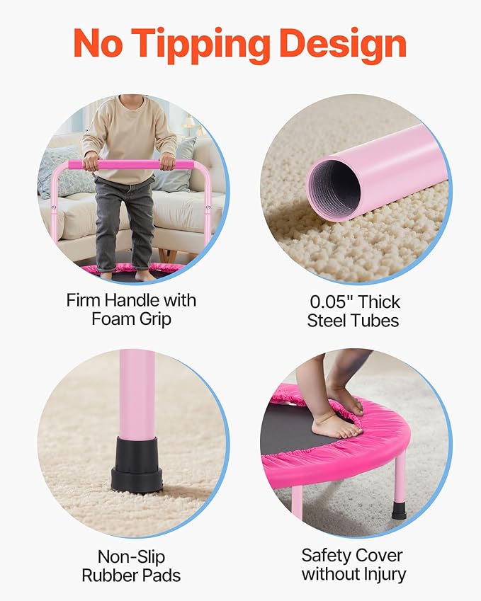 VEVOR 3FT Trampoline 36" Indoor/Outdoor for Toddlers, Foldable Mini Baby With Foam Handle, Recreational Birthday Gift