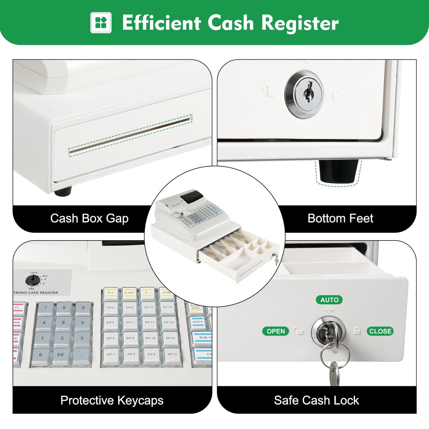 Ageanbri Cash Management System Electronic POS System Commercial Cash Register with Flat Keyboard&Thermal Printer,Multifunctional Cash Register 47 Keys LED for Retail/Restaurant (White)