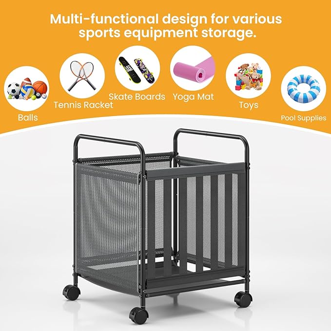 Ball Storage Bin Rolling Storage,Garage Sports Equipment Organizer,Outdoor Toy Box, Gym and Schools, Garage Organization,Can Store basketballs, Footballs and Sports Equipment.(Black)