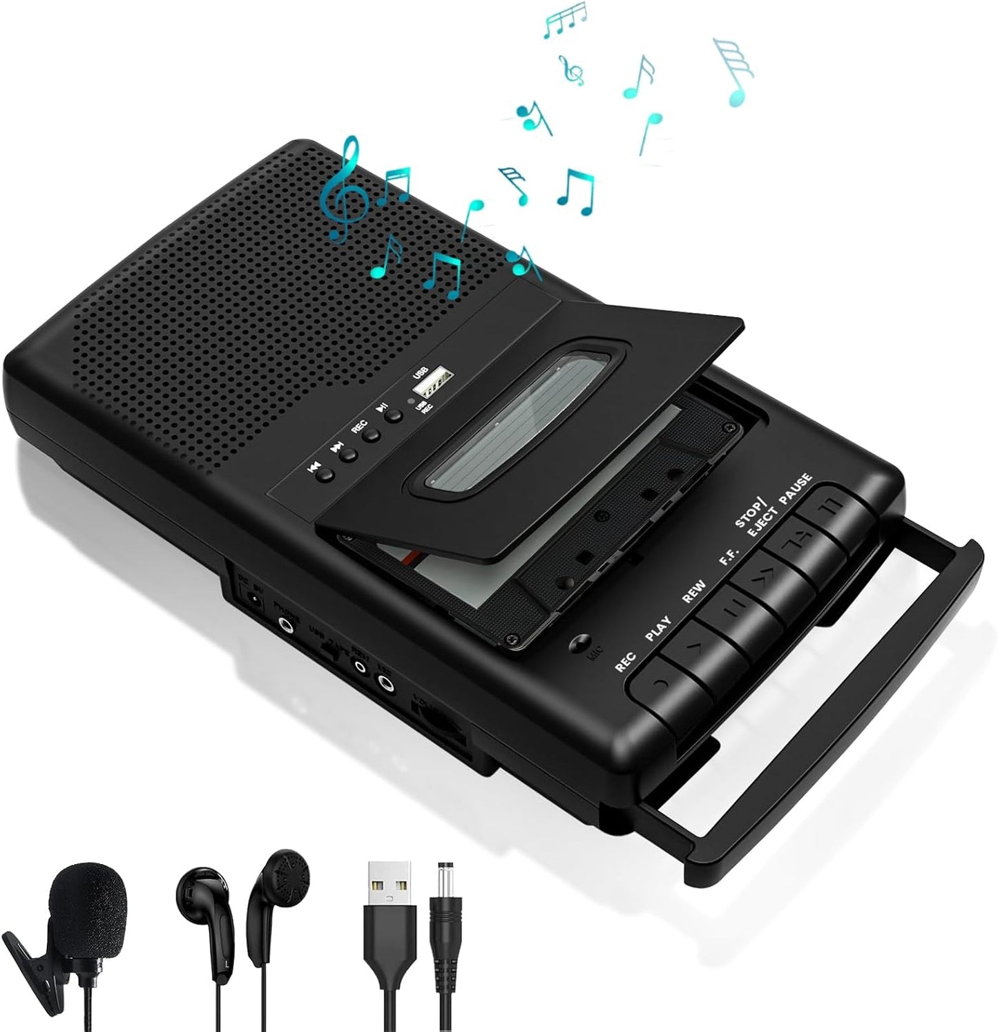 Cassette 3.5MM Cassettes Retro Player & Tape Recorder with Standalone Mircophone, Portable Tape to USB Digital