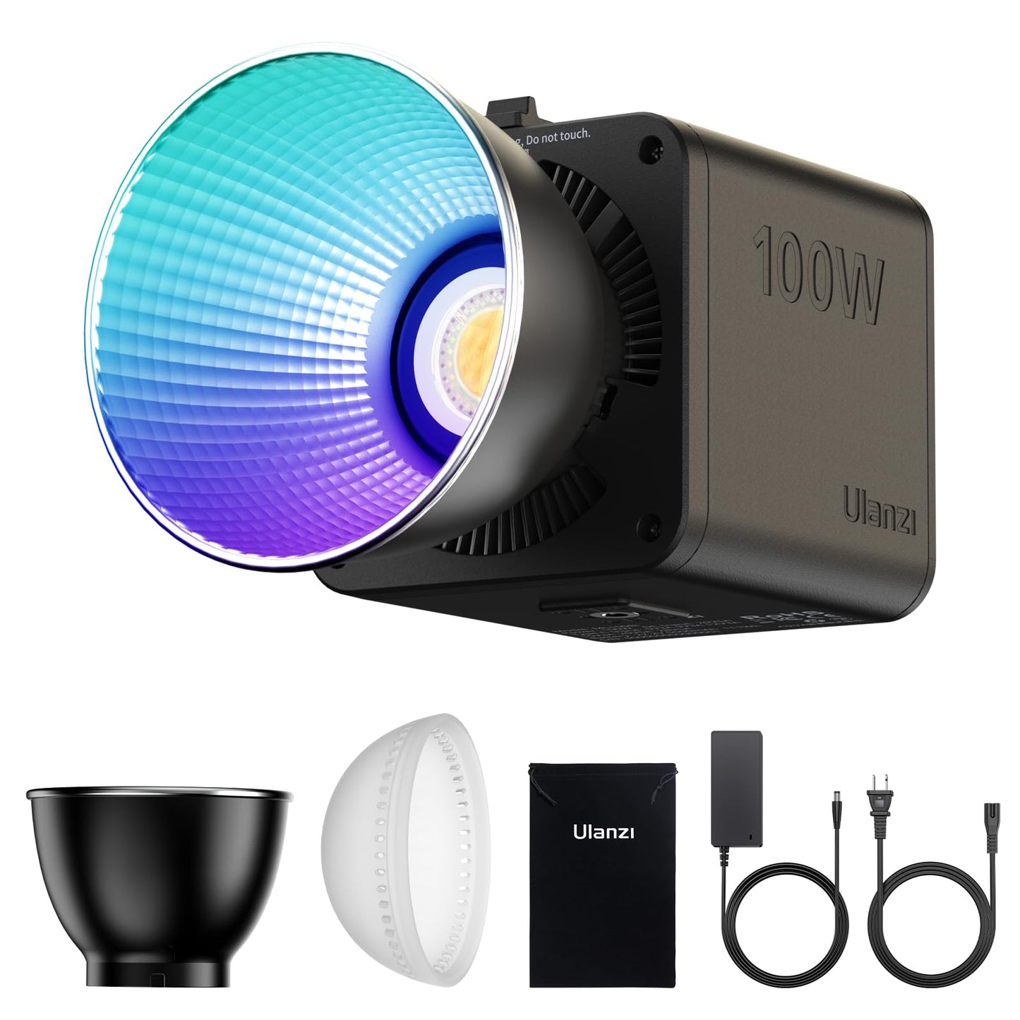 ULANZI 100W RGB Portable LED Video Light w DC Power Adapter, 88.8Wh Build-in Battery Metal Mini Adjustable Color Temperature COB Continuous Output Lighting Handheld Spotlight 2700K-6500K for Video