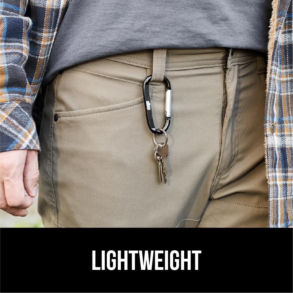 GORILLA GRIP Carabiner Clip, 3" D Ring, Pack of 6 Heavy Duty Aluminum Key Holder Clips Hold 170lbs, Rust, Scratch-Resistant Camping Essentials, Hiking Gear, Tactical Backpacking Keychains, Black